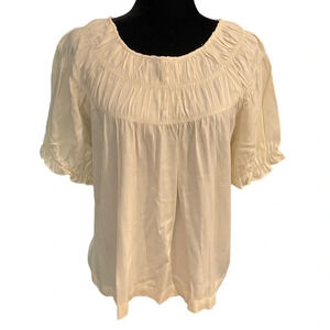 Pologram Illie Smocked Detailed Blouse Top in Ivory size small